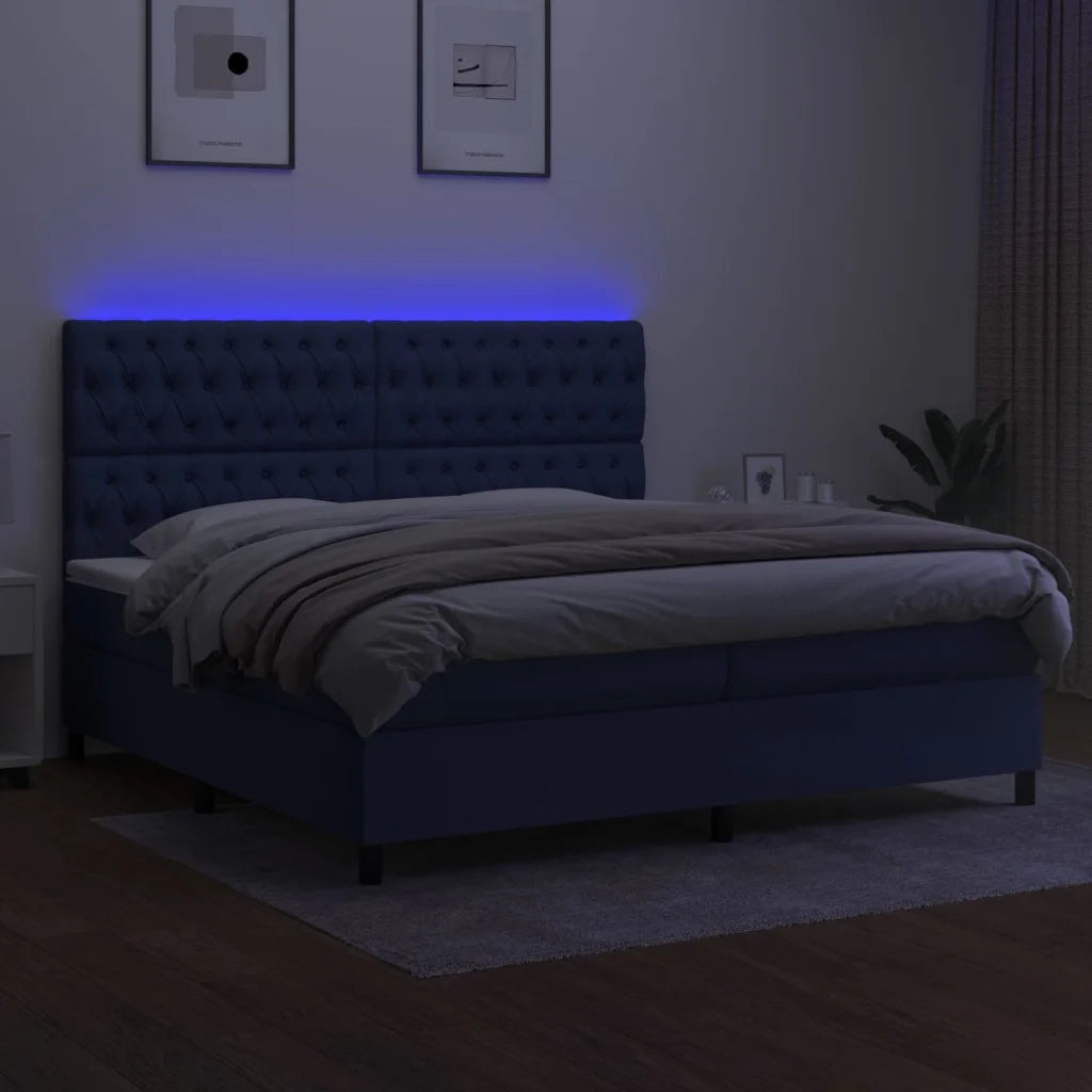 Letto a Molle Materasso e LED Blu 200x200cm in Tessuto cod mxl 58538