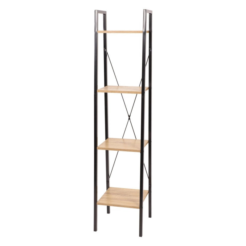 Libreria 4 Ripiani Hamilton Metallo Nr+legno Trattato Nat 34x32,5x148cm