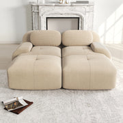 Divano 2 Posti in Tessuto a Coste con Chaise Longue ¨C MINIMAL ¨C Beige, Braccioli Ergonomici, Modulare