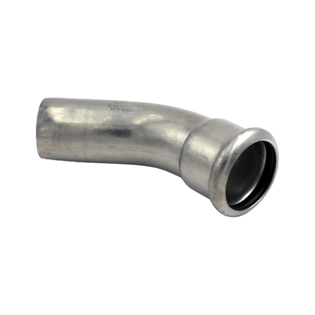 RACCORDO CURVO 45  ° A PRESSARE IN ACCIAIO INOX MASCHIO FEMMINA SERIE INOXPRES UNIKO -  EE ¸28  - RMR