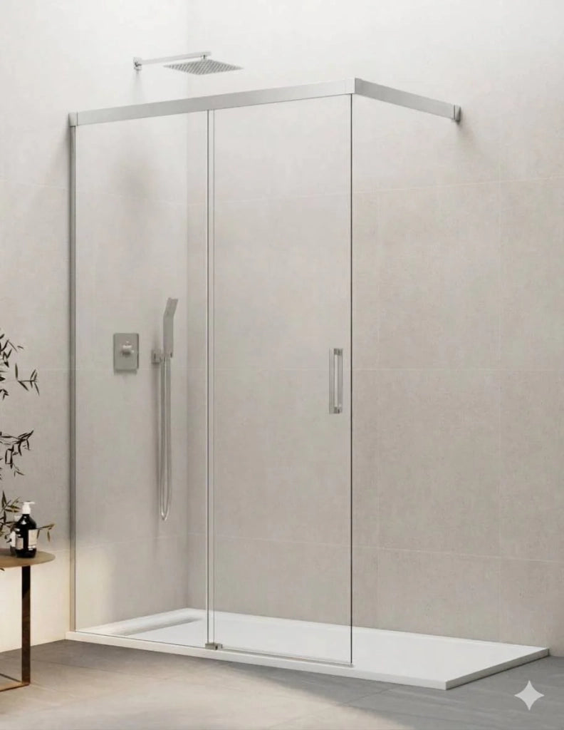 Porta doccia scorrevole 1+1 THALASSA (BASIC) walk-in 90 cm Profilo Cromo vetro trasparente