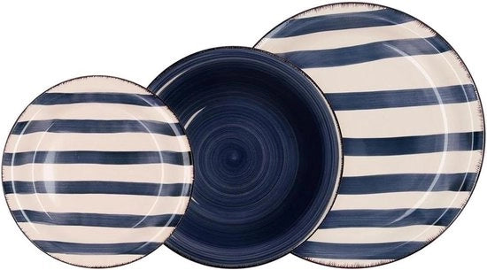 Servizio da tavola unico blu in ceramica per 6 persone - 18 pezzi set di piatti da 6 persone