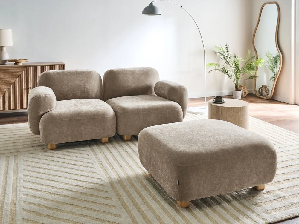 Divano componibile a 2 posti in tessuto due elementi angolari con poggiapiedi gambe in legno beige stile moderno