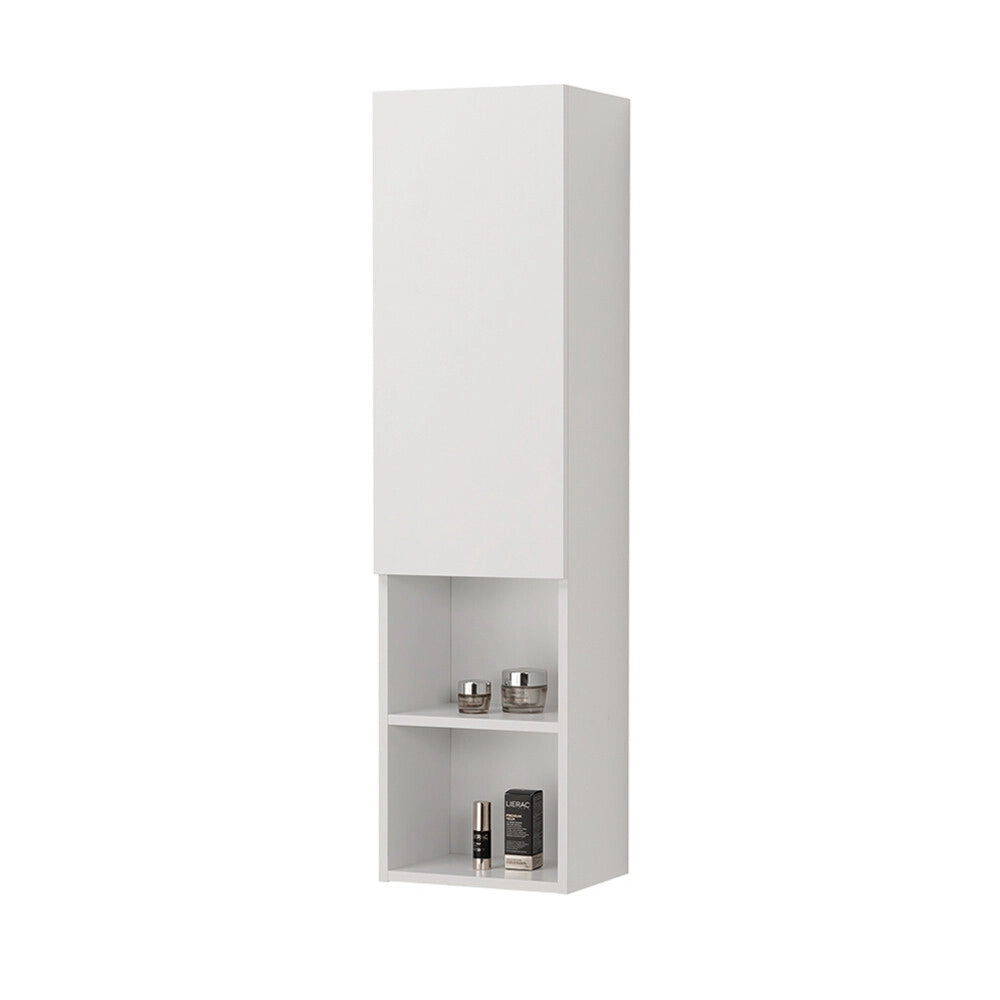 Colonna bagno sospesa bianca 30x115 cm con quattro mensole e anta soft-close Nuvola