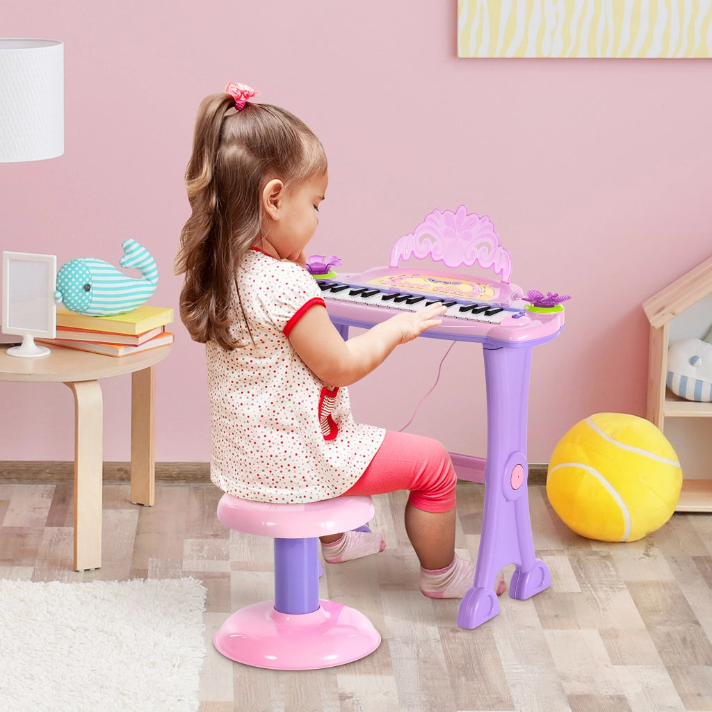 Piano Giocattolo per Bambini con Microfono e Sgabello ¨C Zephmum ¨C Rosa