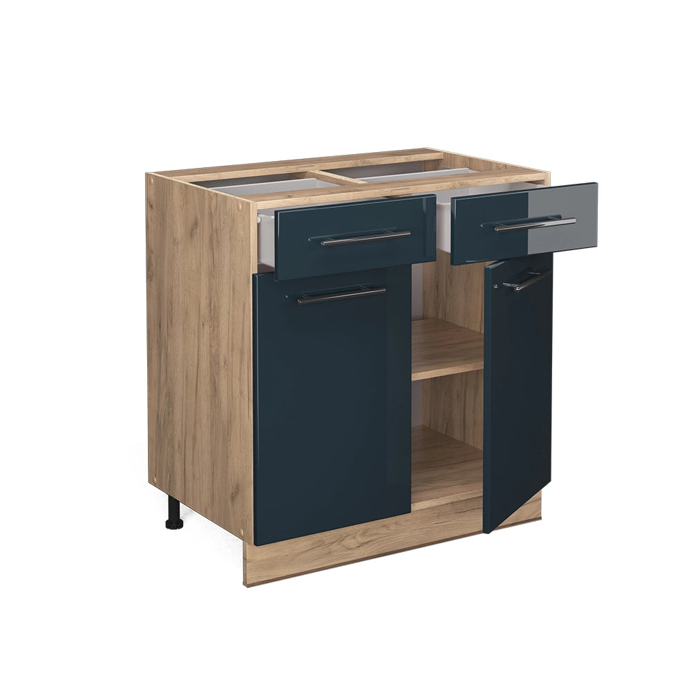 Mobiletto base per cucina Fame-Line Blu scuro lucido/Rovere dorato 80 cm, PL Antracite Vicco