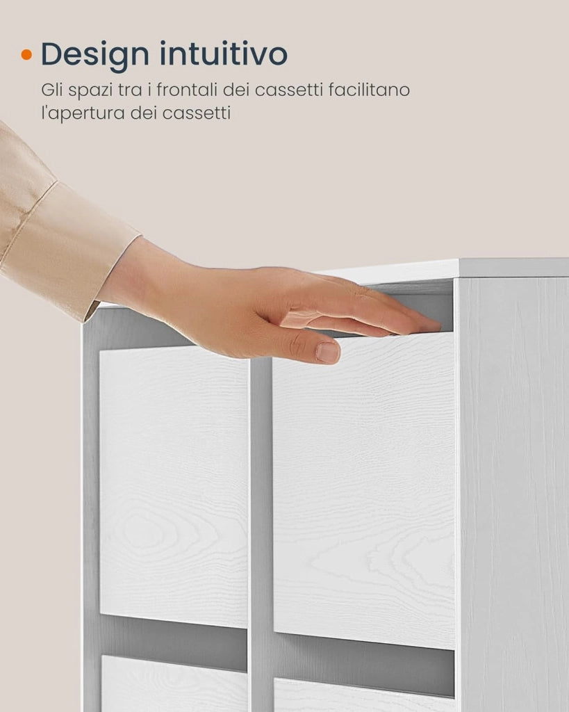 SONGMICS HOME Tavolo da Trucco, Montaggio Rapido Senza Attrezzi Toolless, Cassettiera, Armadio con Scaffale, Affiancati o a Forma di L, per Camera da Letto, Studio, Bianco Neve LTS656W01