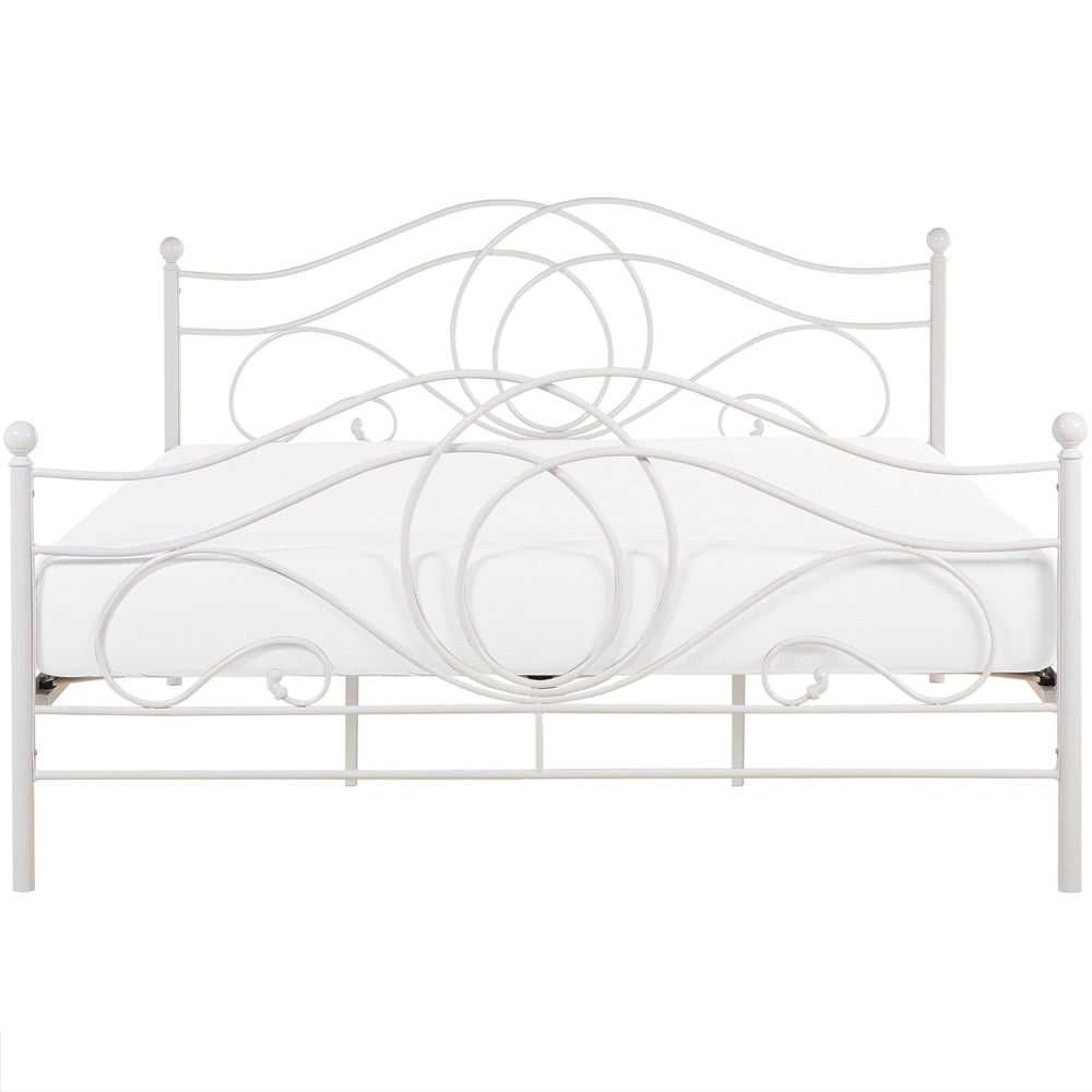 Letto in metallo bianco 180 x 200 cm con testiera a doghe e pediera retrò vintage