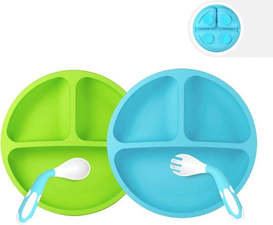 Piatto per Bambini con Comparti - Piatto Antiscivolo per Bambini con Cupetti di Vento - Allenamento per l'Autocucina
