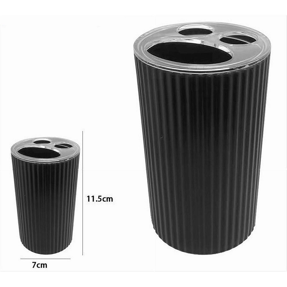 Trade Shop - Porta Spazzolini Bicchiere Per Arredo Bagno Grigio Scuro Rigato A 3 Fori 79170 -