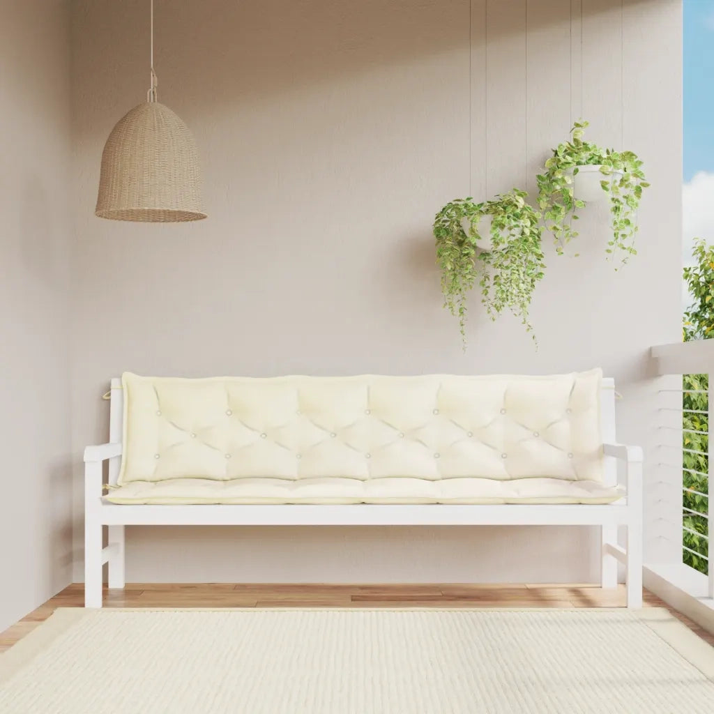 Cuscini Panca Giardino 2 pz-Set di 2 Cuscini per panchina da esterno Bianco Crema 200x50x7 Tessuto Oxford