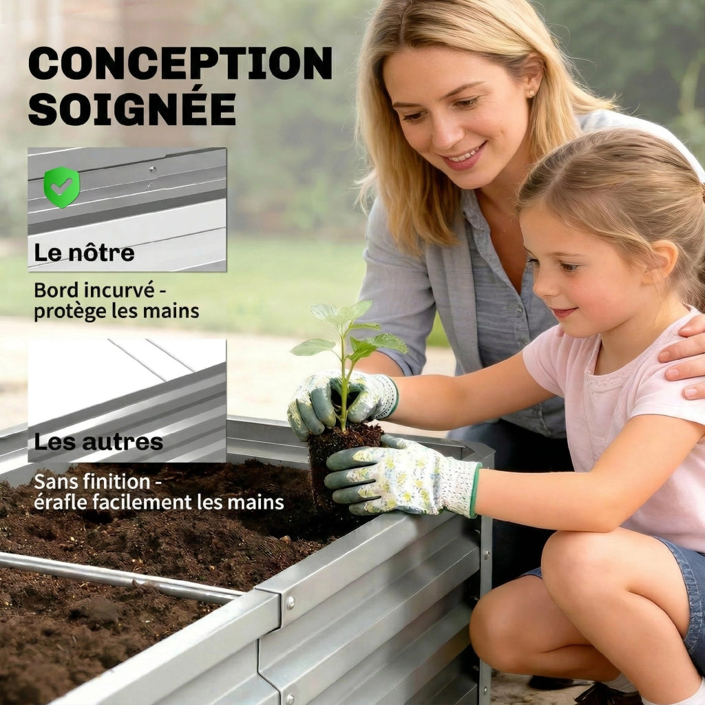 Orto rialzato da giardino rettangolare ¨C Xylo ¨C acciaio ondulato grigio argento 120x60x30,5 cm