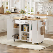 Isola Cucina su Ruote con Piano Ribaltabile, Cassetto e Anta ¨C Xylo ¨C Bianco Rovere, 92,9x120x43,5cm
