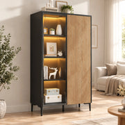 Vetrina 90x40x135 cm in MDF nera e legno con LED e 8 vani –