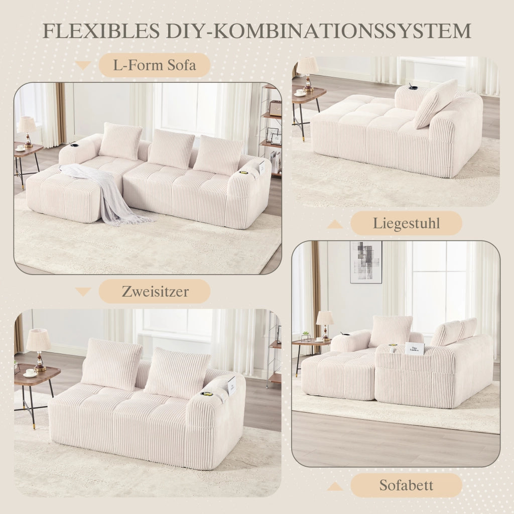 DIVANO modulare 253x158x61 cm in velluto a coste Beige