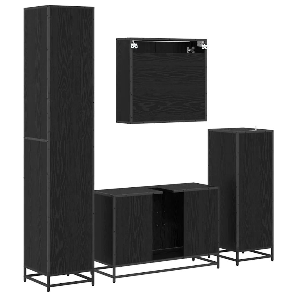 Set di mobili per il bagno 4 pcs Rovere Nero Legno multistrato