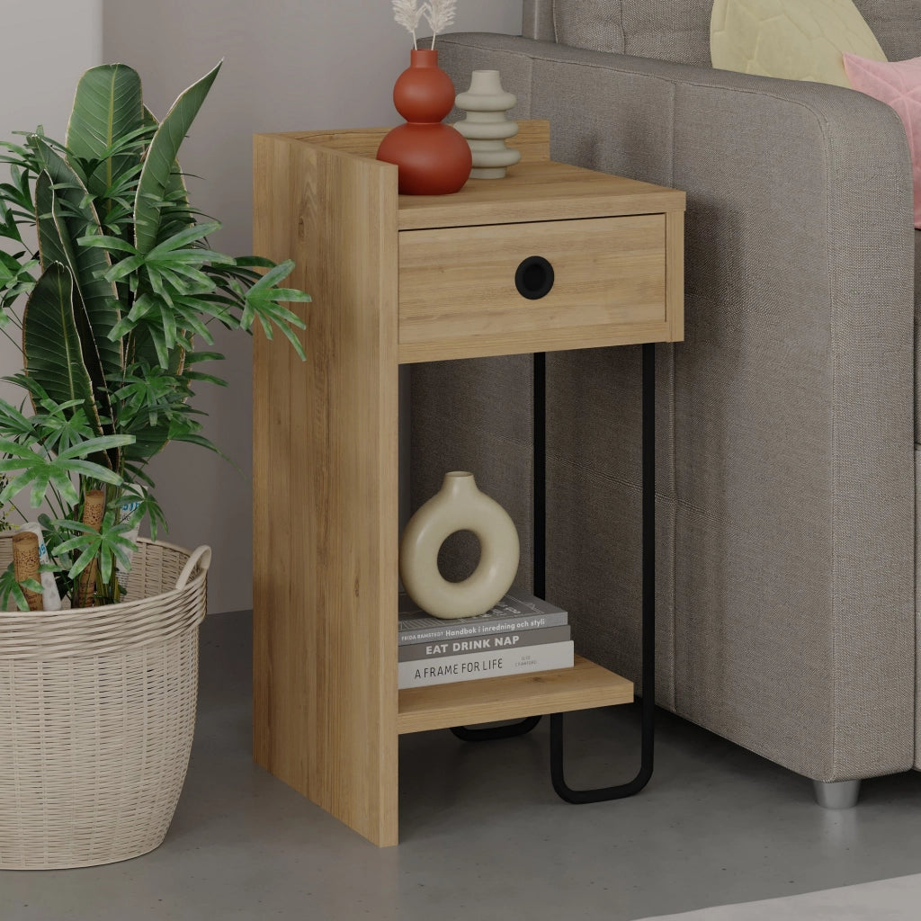 Comodino in legno sinistro "Sirius" - 32 x 30 x 61 cm - Beige