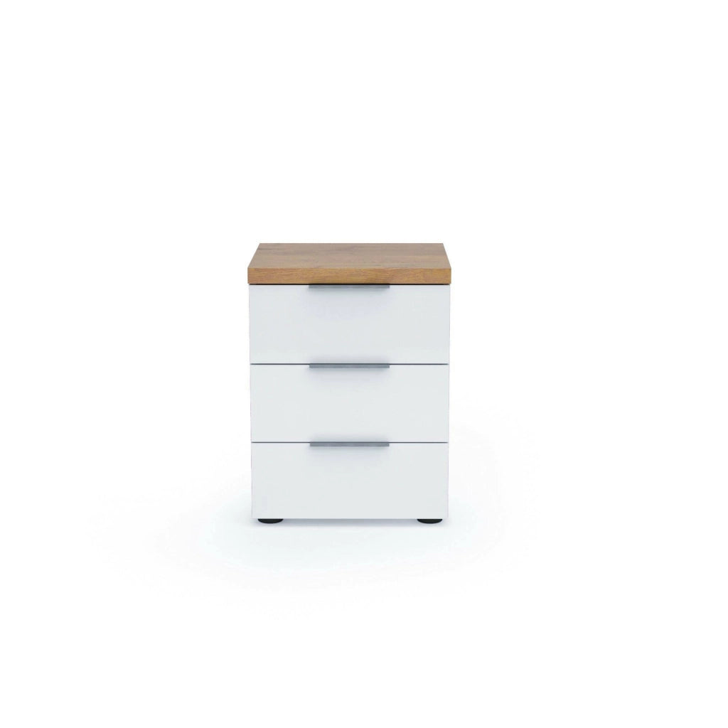 Aucuba, Comodino 3 Cassetti Made in Italy, 45x43x55h cm Bianco Lucido