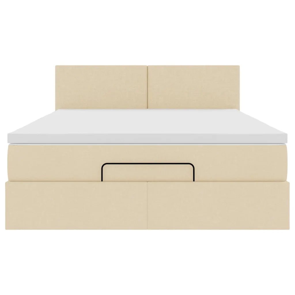 Pouf Letto con Materasso Crema 140x200 cm in Tessuto
