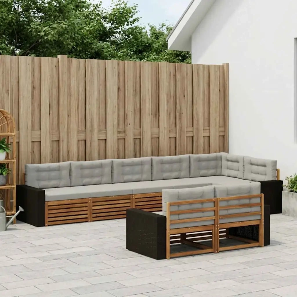 Set di divani da esterno 8 pz Naturale e Grigio Chiaro 3383514