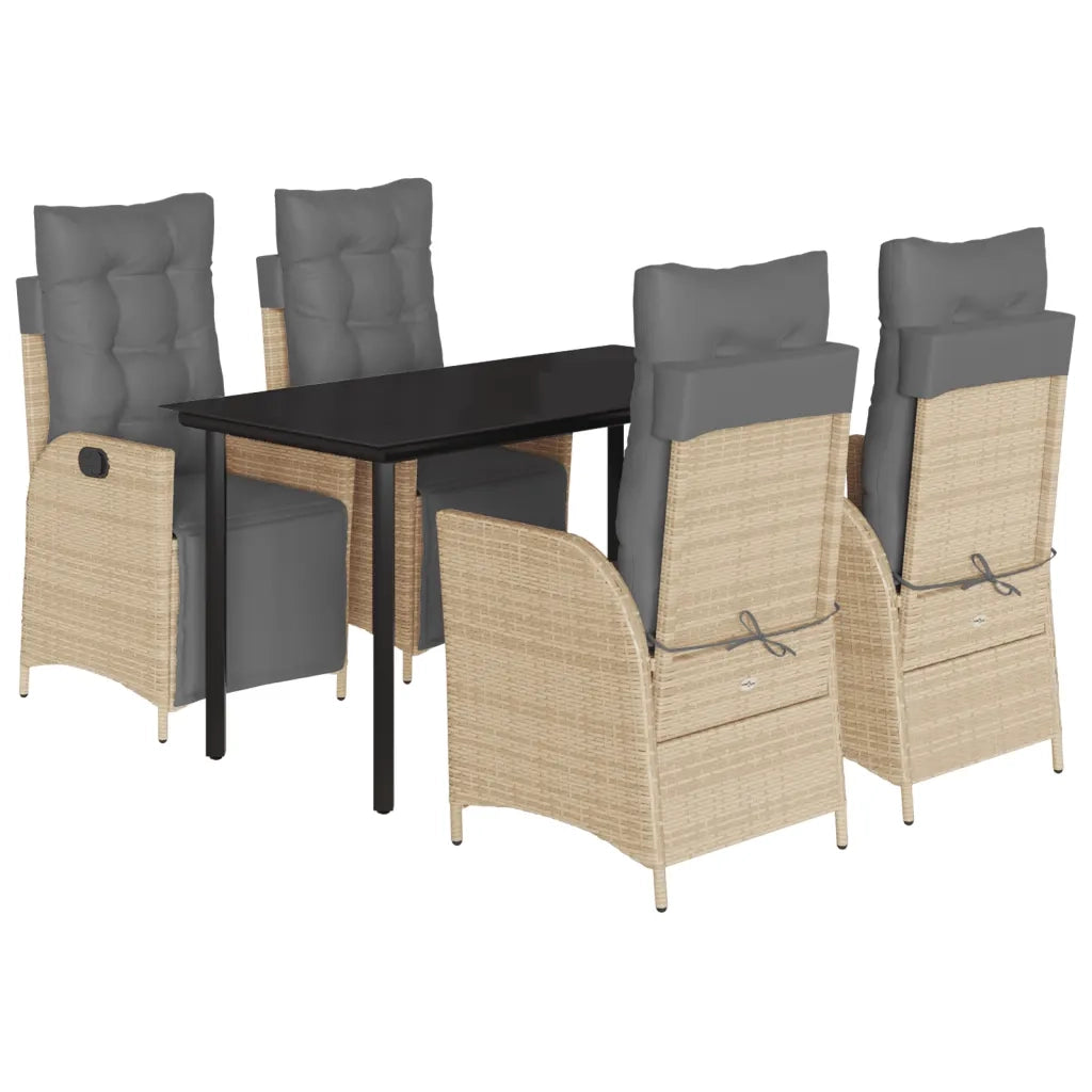 Set Pranzo da Giardino 5 pz con Cuscini Beige Misto Polyrattan
