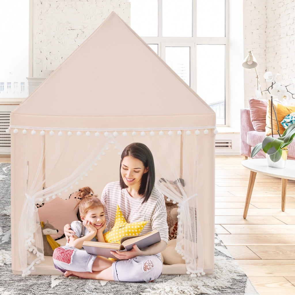 Casetta giocattolo per bambini, Casa grande e resistente con solida struttura di legno Beige-Tende e Casette per bambini