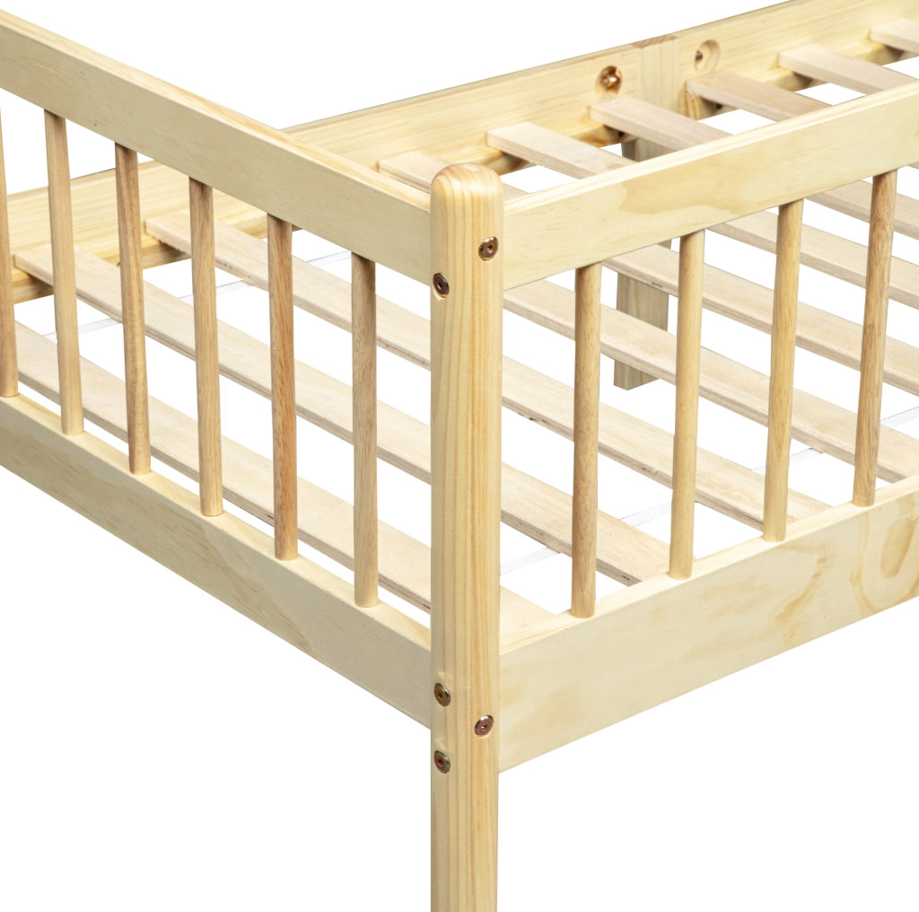 Letto singolo 90x200 cm in legno di pino con 3 sponde e doghe