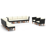 Set Divani da Giardino 10 pz Polyrattan Legno di Eucalipto Nero cod mxl 39332