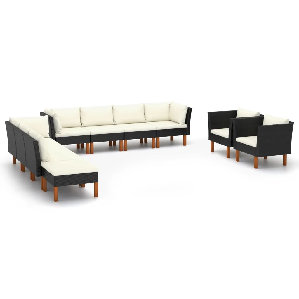 Set Divani da Giardino 10 pz Polyrattan Legno di Eucalipto Nero cod mxl 39332