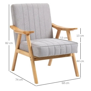 Poltrona lounge in stile scandinavo con braccioli, tessuto effetto velluto e gambe in legno di gomma, grigio chiaro