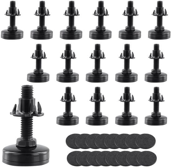 Piedini per mobili adattabili - Elevatori di mobili 3/8"-16 trama - Set da 16 pezzi - Acciaio di carbonio - Nero - Costruzione duratura - Elevatori di mobili