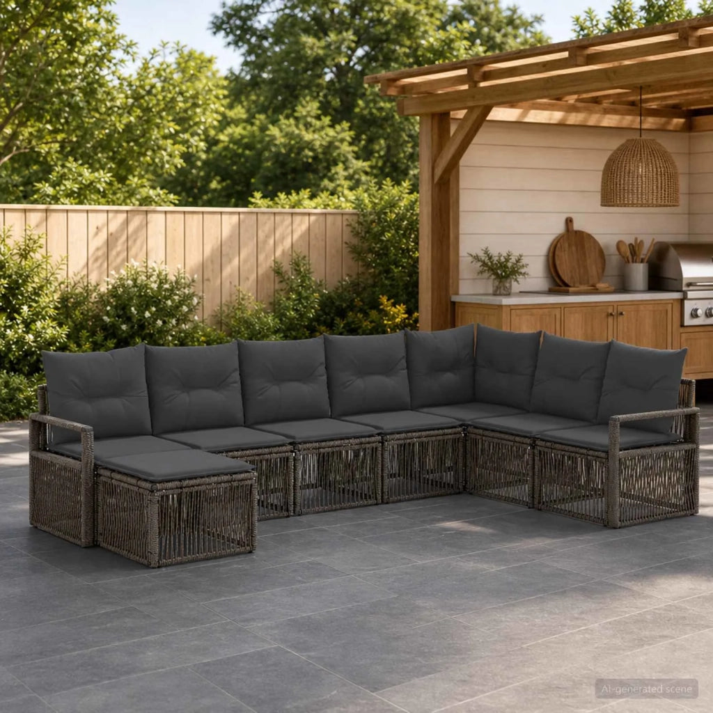 Set Divano da Giardino 8 pz Grigio polyrattan 3435803