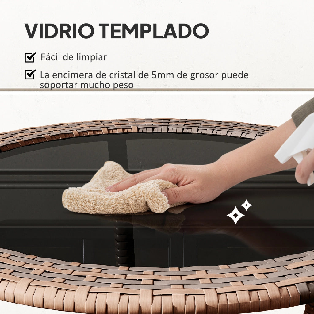 Tavolo da giardino rotondo con piano in vetro ¨C zephmum ¨C marrone 64x71 cm