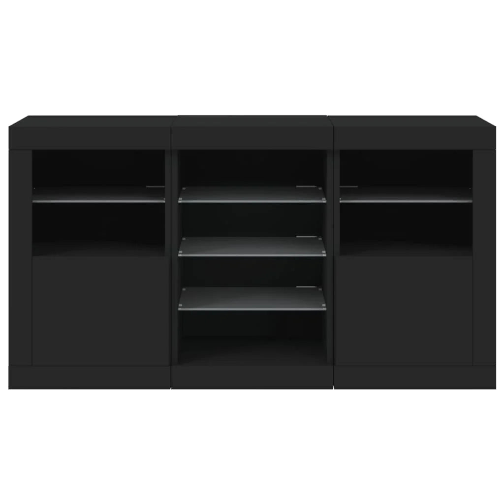 Buffet credenza cassettiera armadio mobile contenitore organizer per cucina soggiorno salotto con luci LED 123 x 37 x 67 cm nero 02_0030012