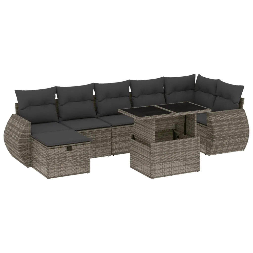 Set Divano da Giardino 8 pz con Cuscini Grigio in Polyrattan