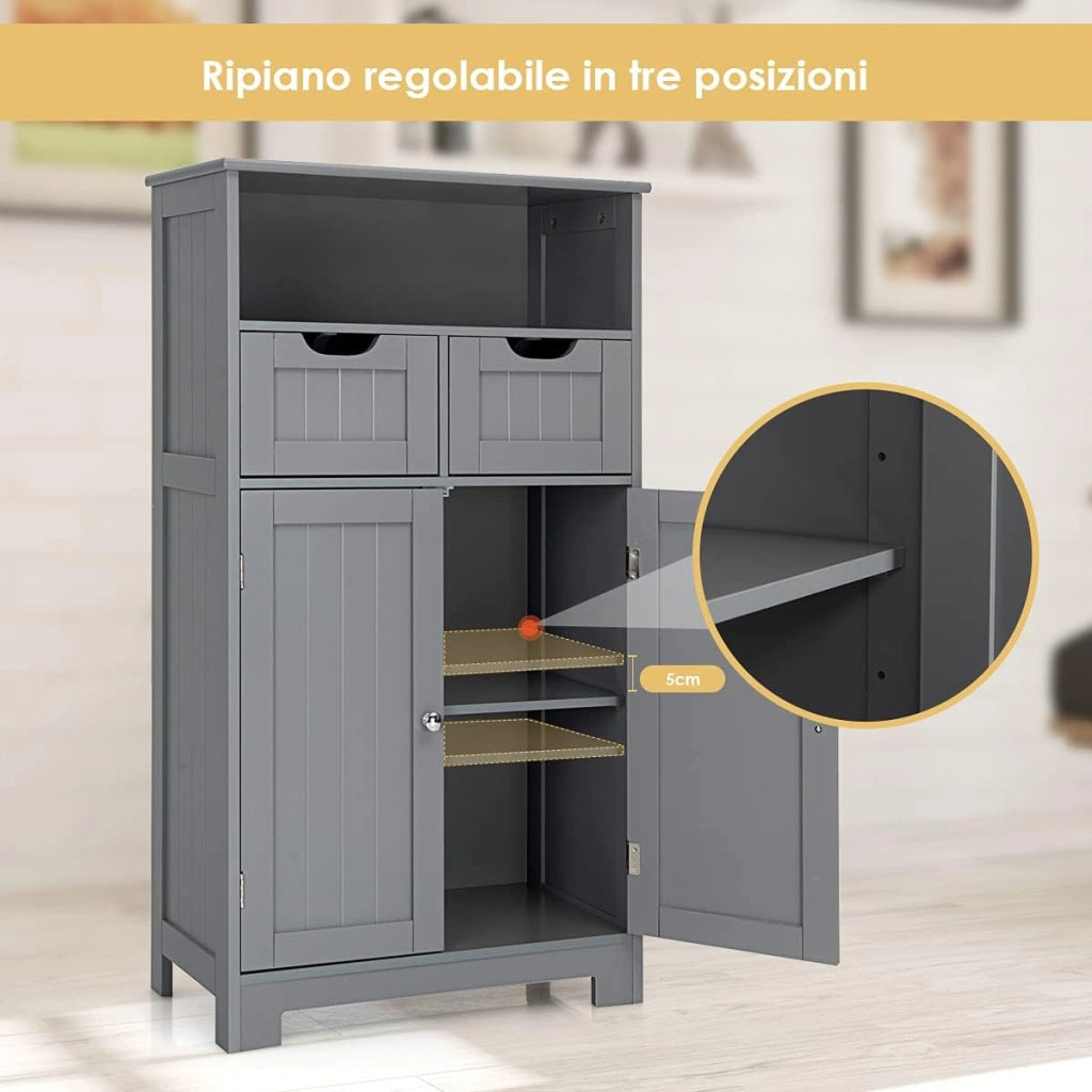 Armadietto Terra da Bagno Mobile Autoportante, Mobiletto Ufficcio Multiuso, con Cassetti e Ripiani, Ampio Spazio, Legno (Grigio)