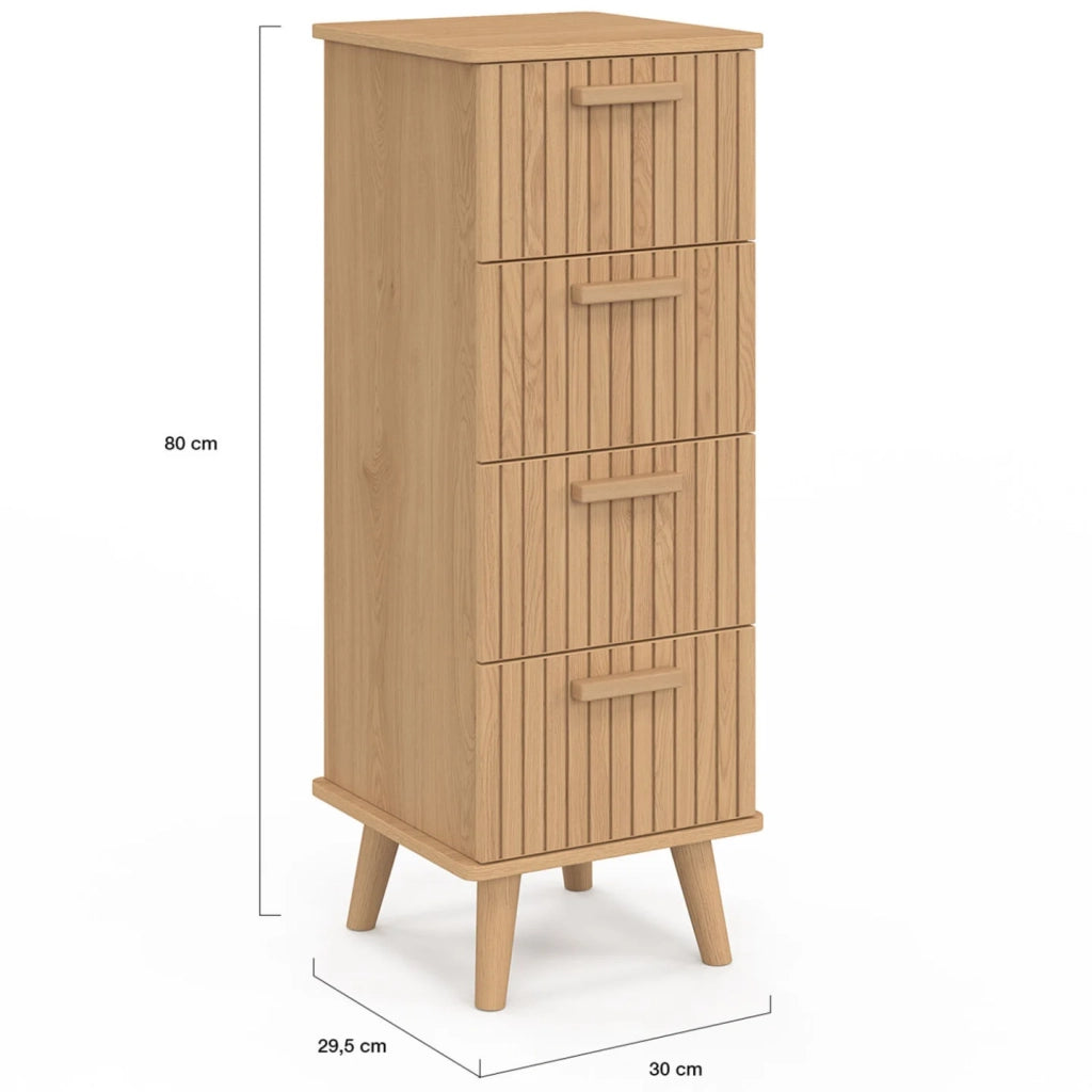 IDMarket - JULIETTE mobile a 4 cassetti, 30 cm, armadio a doghe color rovere con doghe in legno