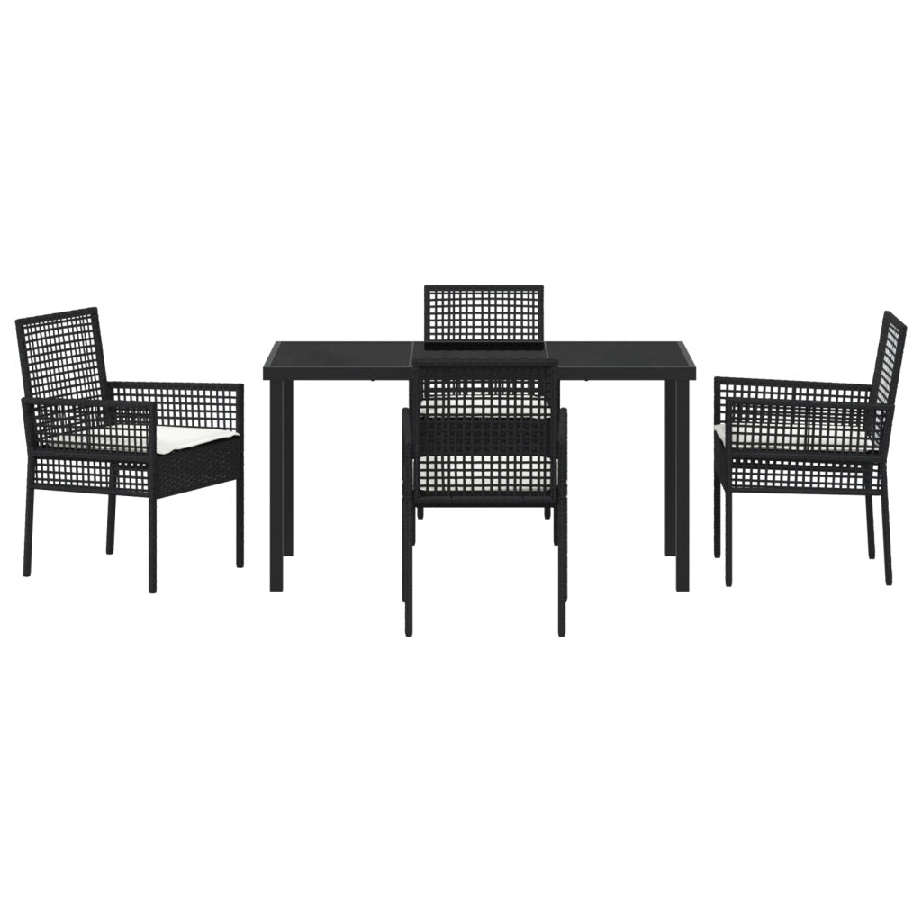 Set da Pranzo da Giardino 5 Pezzi con Cuscini Polirattan Nero