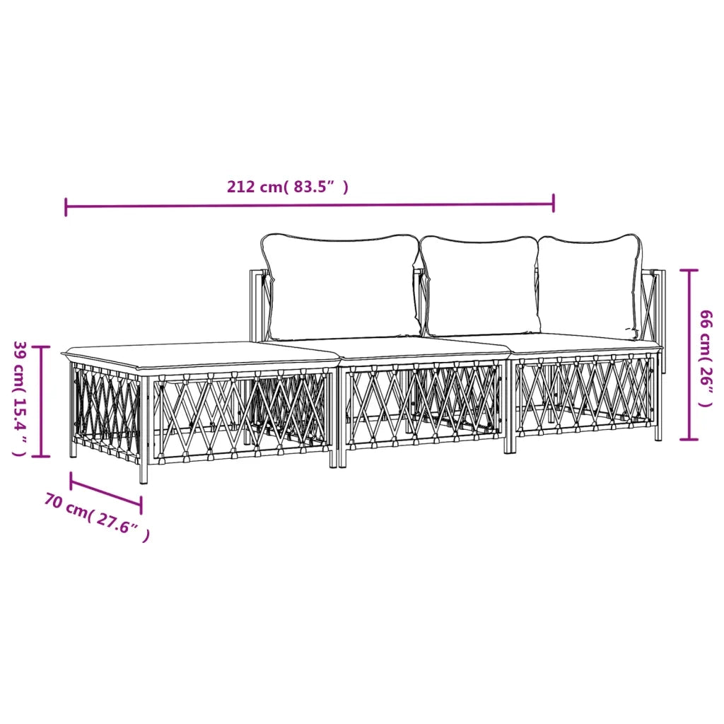 Set Salotto da Giardino 3 pz con Cuscini in Acciaio Bianco 3186846