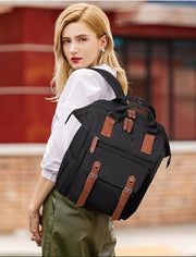 Zaino per donne, laptop, 15,6 pollici, zaino scolastico, ragazze, adolescenti, con sezione separata per computer, zaino impermeabile, borsa per scuola, università, lavoro, viaggio, nero