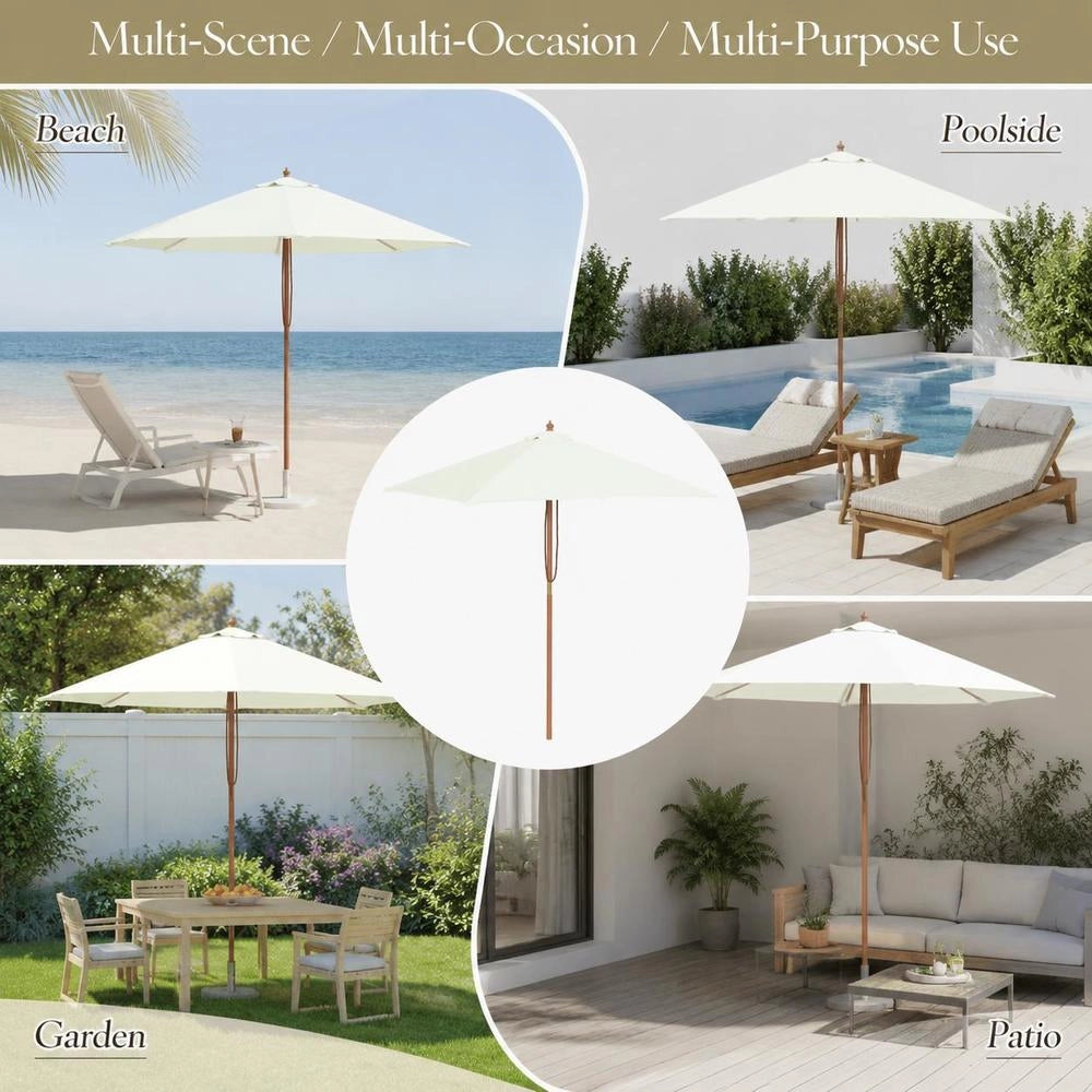 Parasol With Wooden Pole 150x200 Cm Sand White