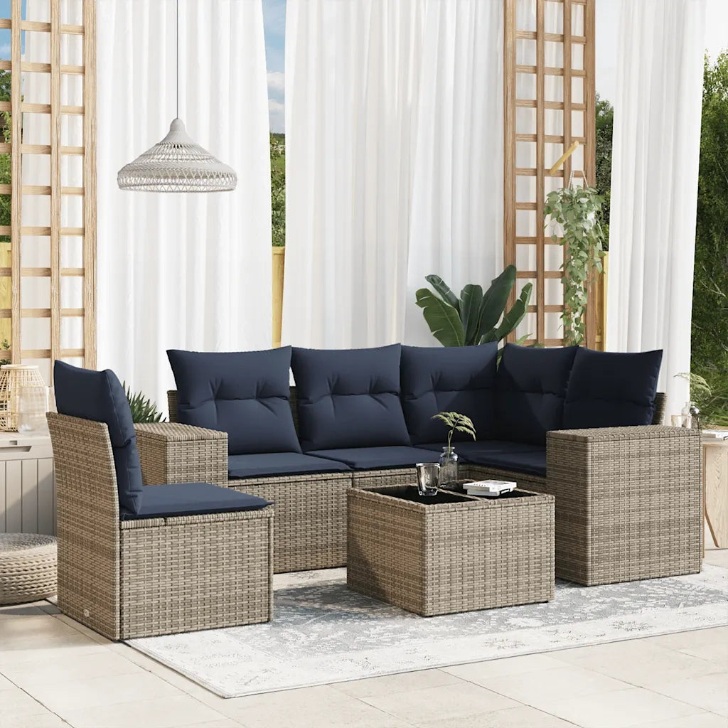Set Divani da Giardino 6 pz con Cuscini Grigio in Polyrattan 3222580