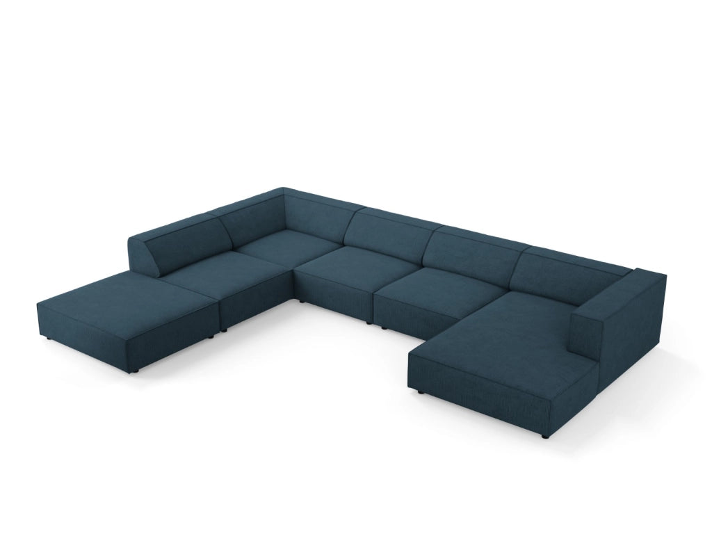 Cosmopolitan Design - Divano panoramico sinistro "Arendal" 7 posti in ciniglia con effetto a coste blu scuro 