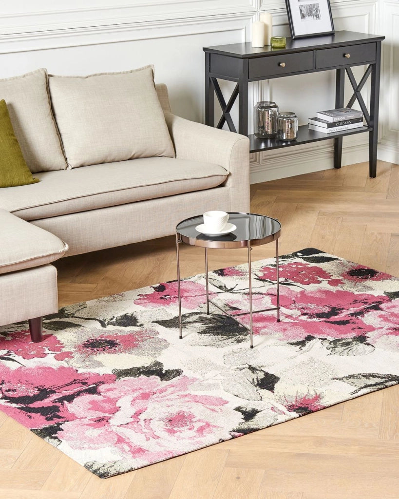 Tappeto in cotone Motivo fiori rosa 200 x 300 cm Rustico Boho