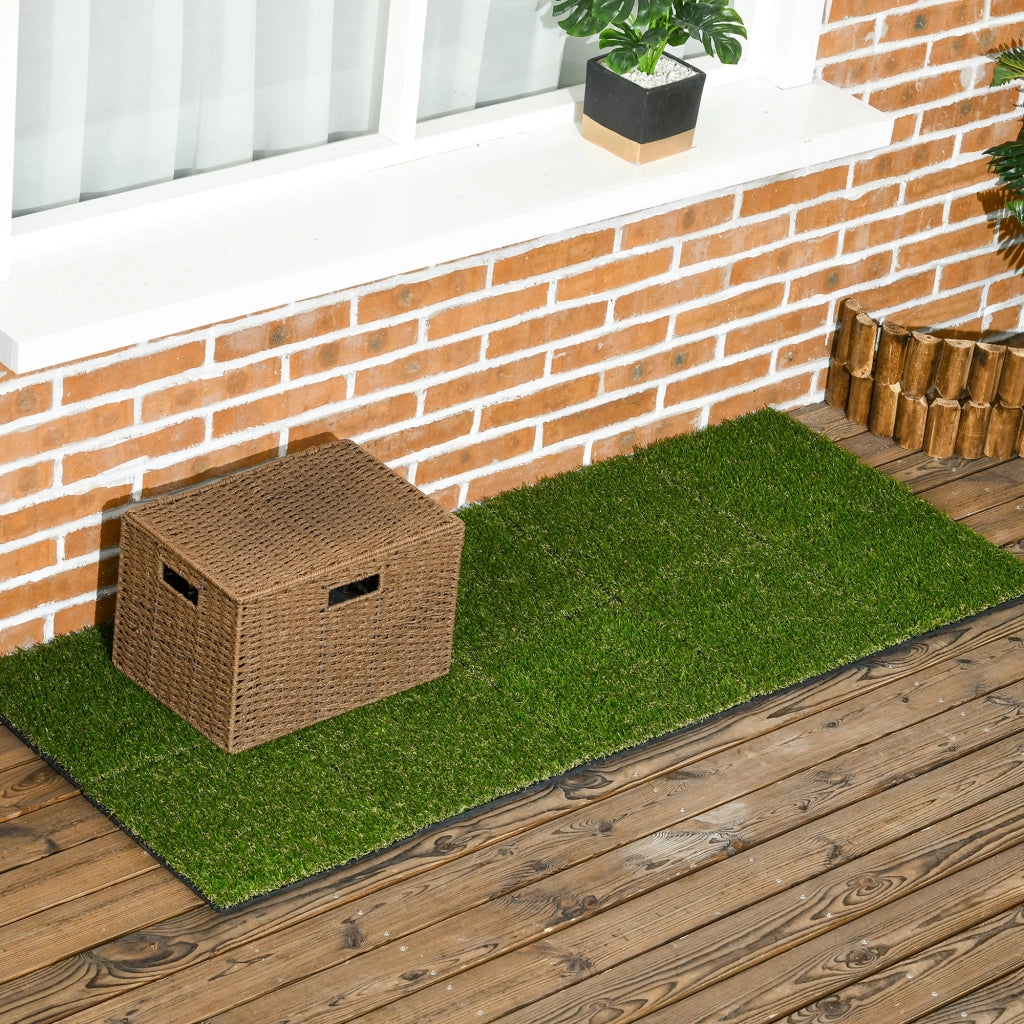 Set 10 Piastrelle 30x30 cm Erba Finta 20 mm Prato Artificiale Sintetico Realistico Verde Scuro
