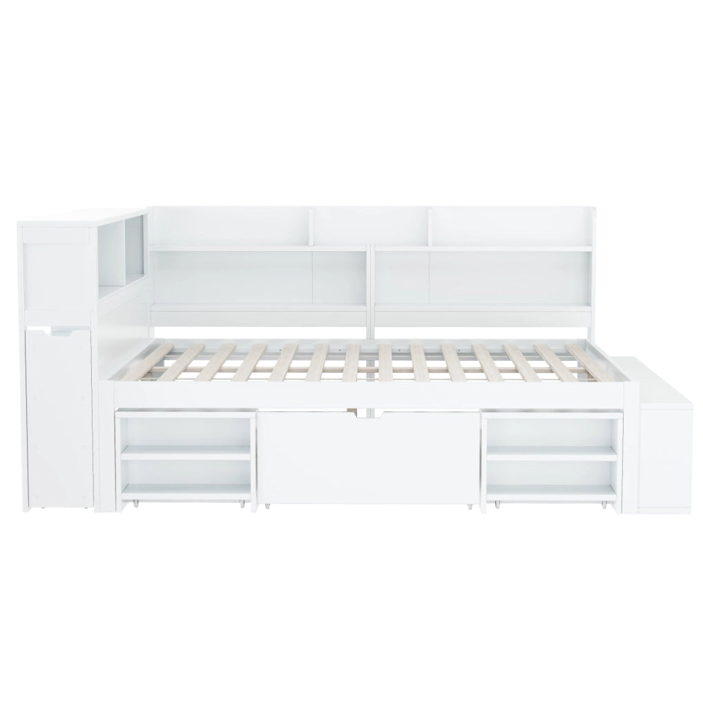 Letto per cameretta ULEVR 140x190 cm con cassetti e ripiani, rete a doghe inclusa, bianco