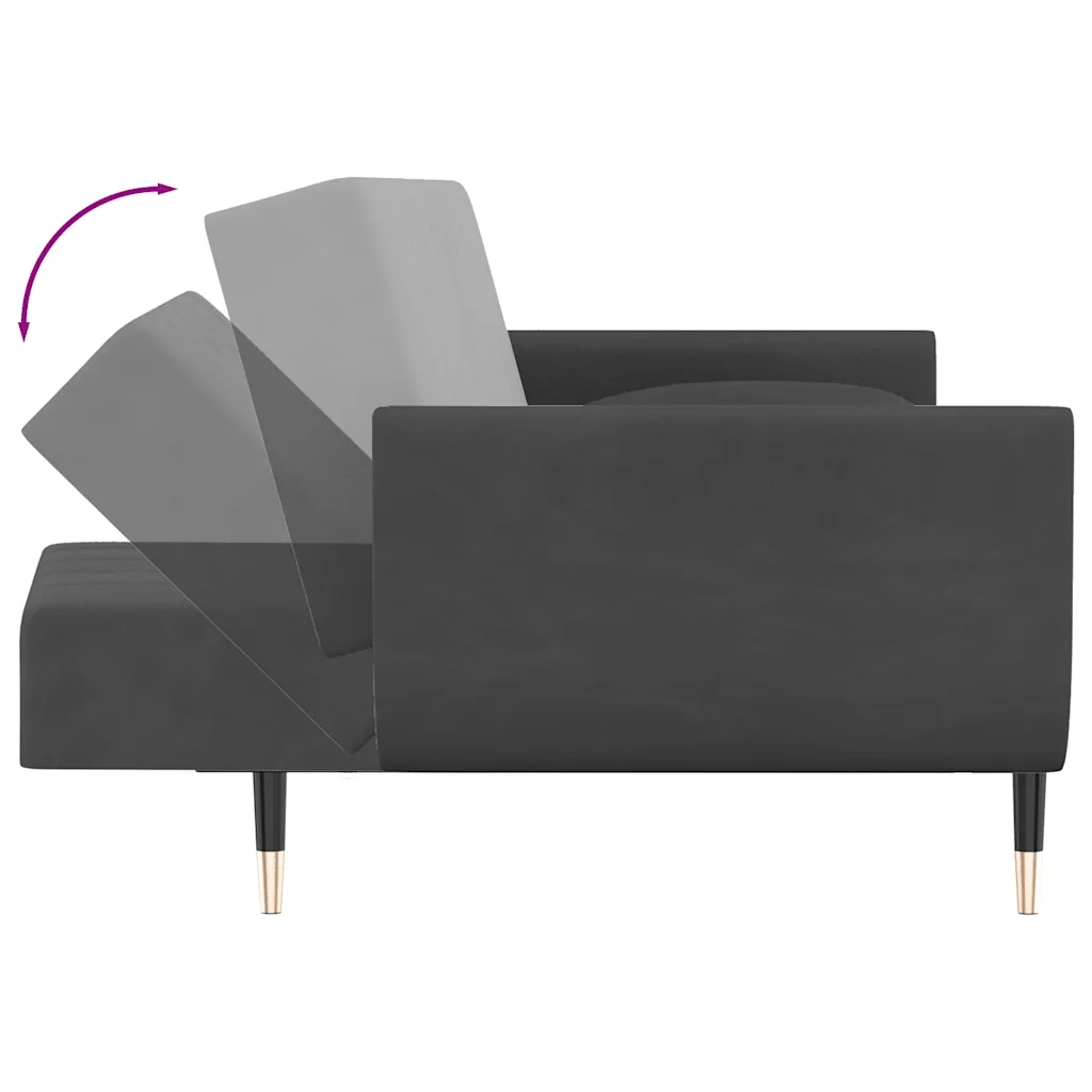 Divano letto | Sof¨¤ letto | Letto singolo a 2 Posti con 2 Cuscini Grigio Scuro in Velluto