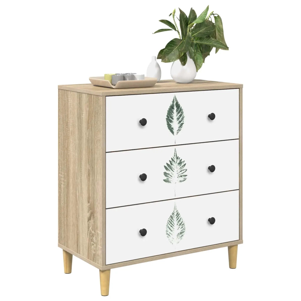 Cassettiera HANAU Stampa foglia verde 66 x 36,5 x 75 cm Sonoma 8007365