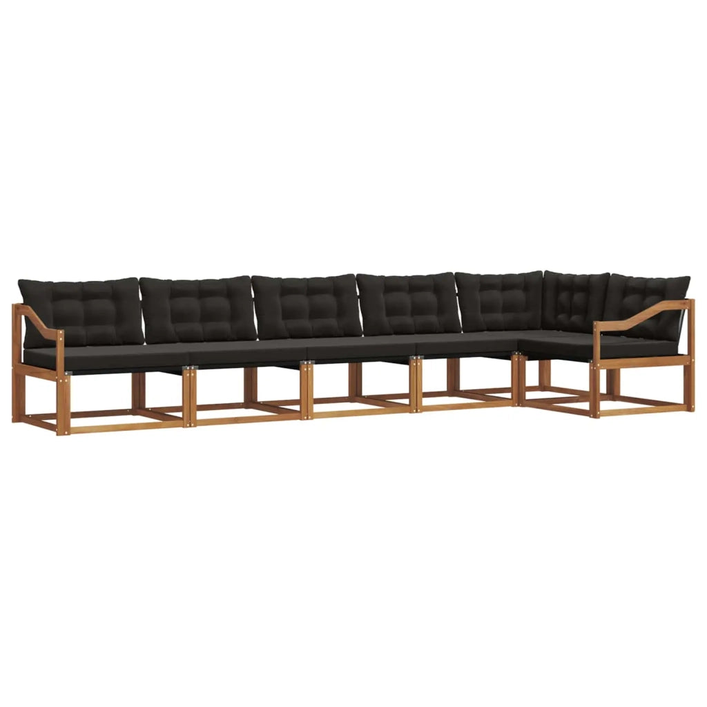 Set di divani da esterno con cuscino 6 pcs Naturale e Nero