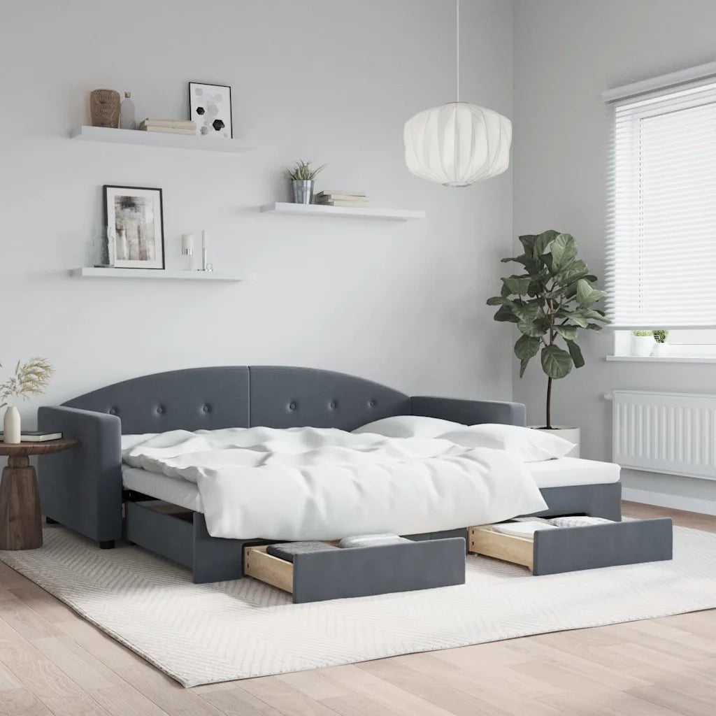 Divano Letto Estraibile Cassetti-Sofa Letto-Daybed Grigio Scuro 90x190cm Velluto 356983